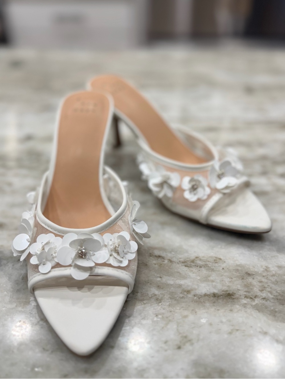 A New Day White Floral Embellished Women’s Slide Heels